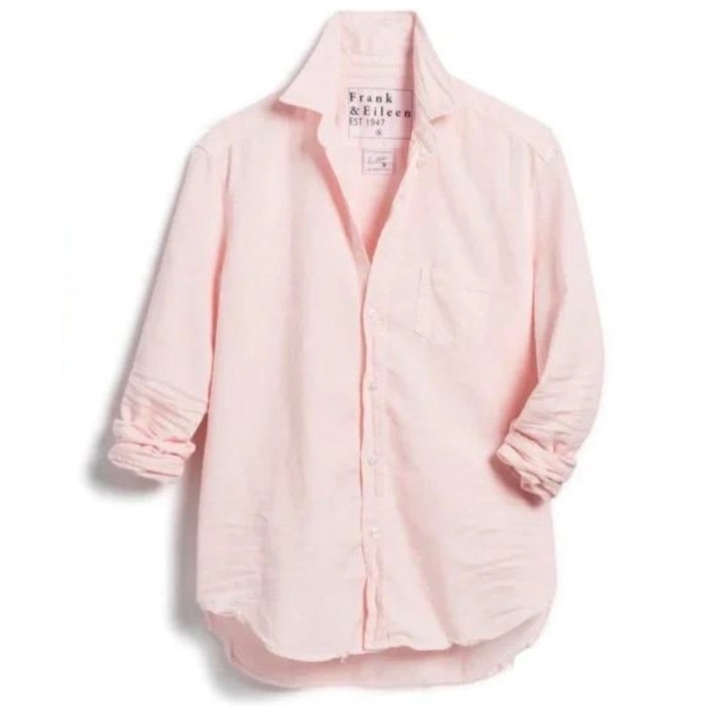 Frank & Eileen EILEEN Famous Denim Pink Button Up Shirt Distressed Hem Size L